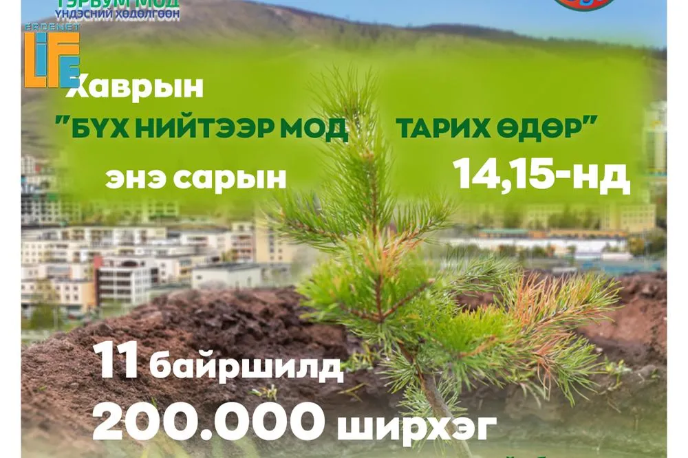 "Ногоон Эрдэнэт" хөтөлбөрийн хүрээнд хаврын бүх нийтийн мод тарих өдрүүд энэ сарын 14,15 байна